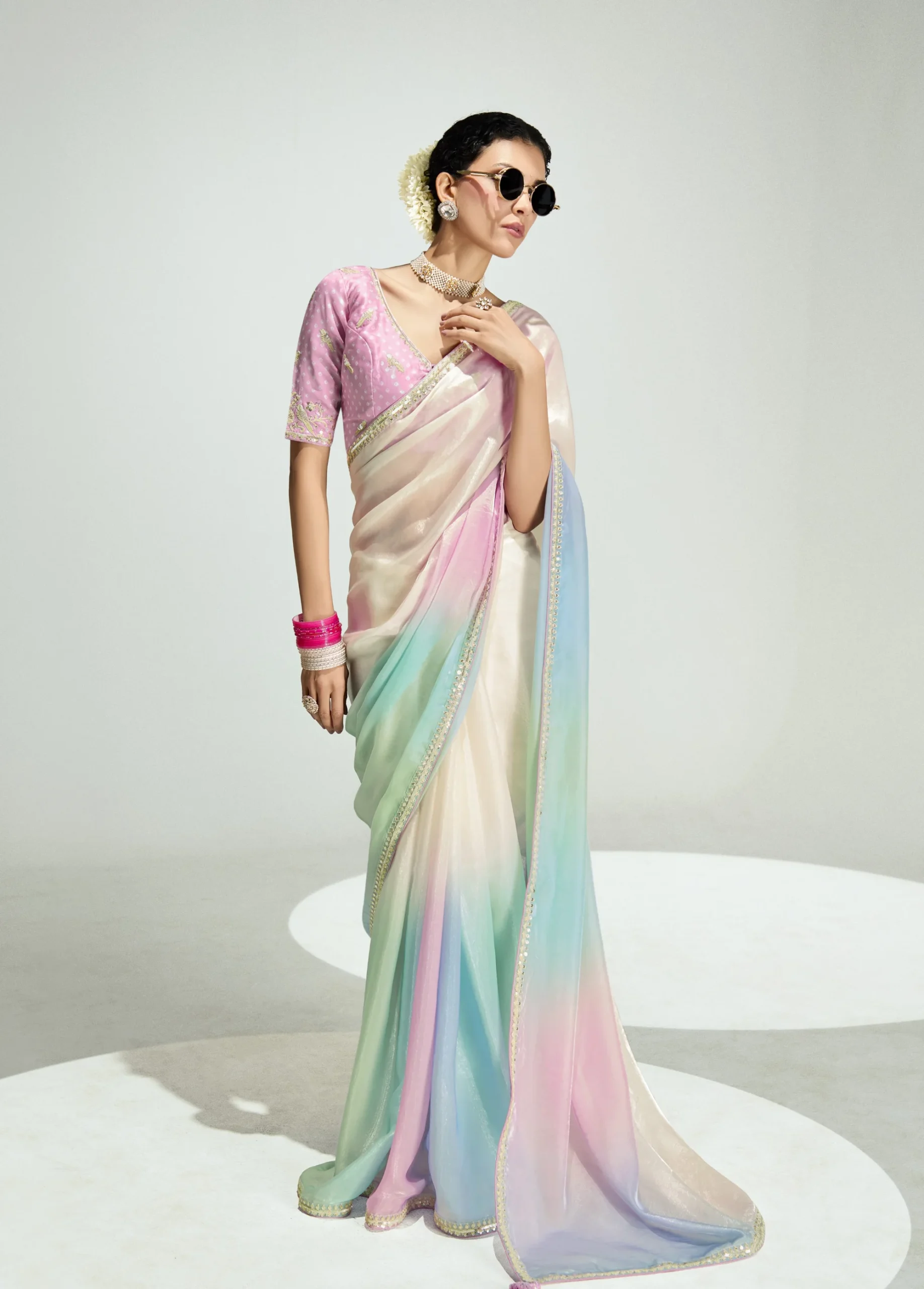 Organza Tissue Saree Collection with Border Embroidery work - Image 4