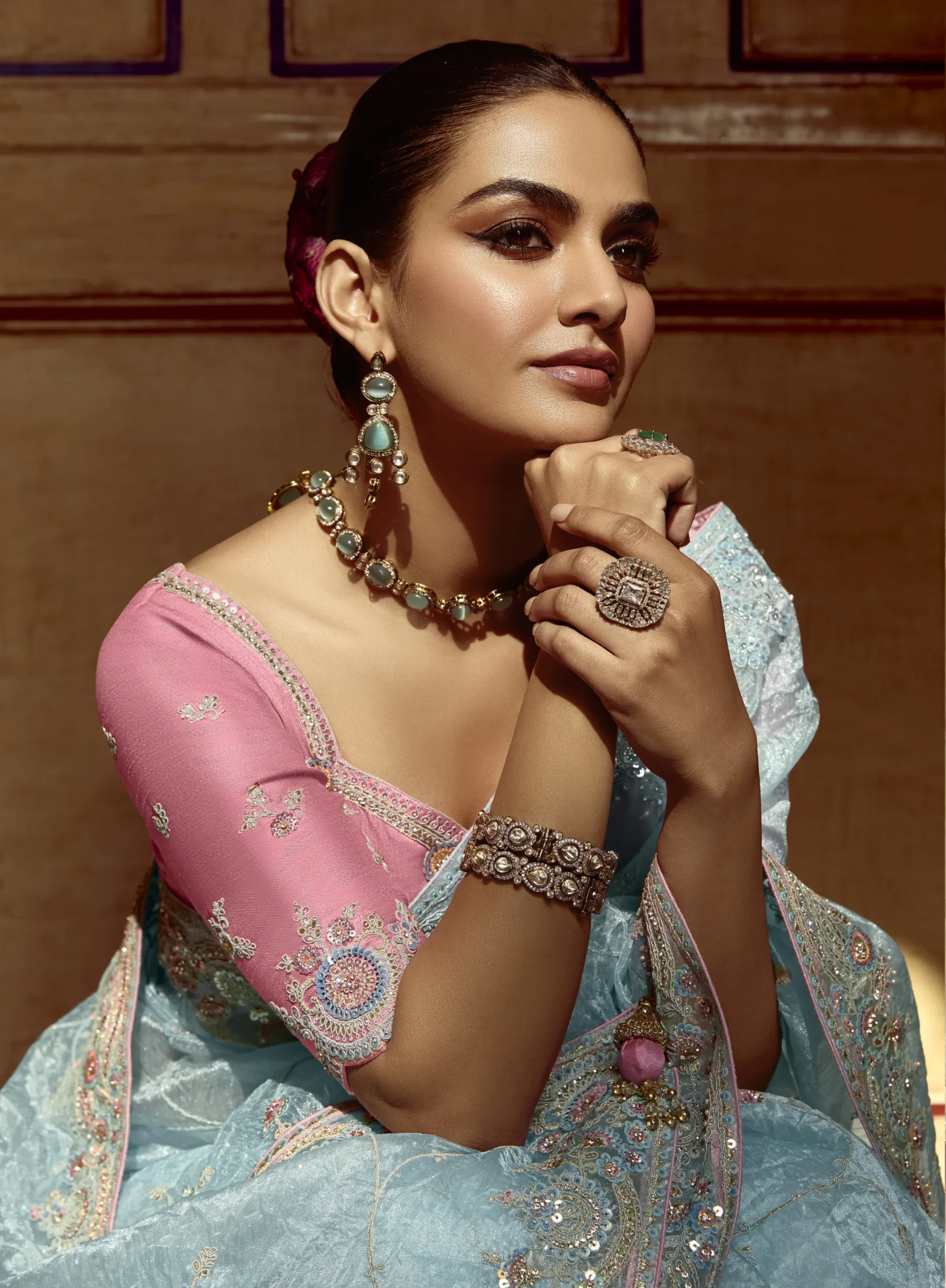 Blue Fancy Party Wear Saree with Sequin & Thread Embroidery - Image 4