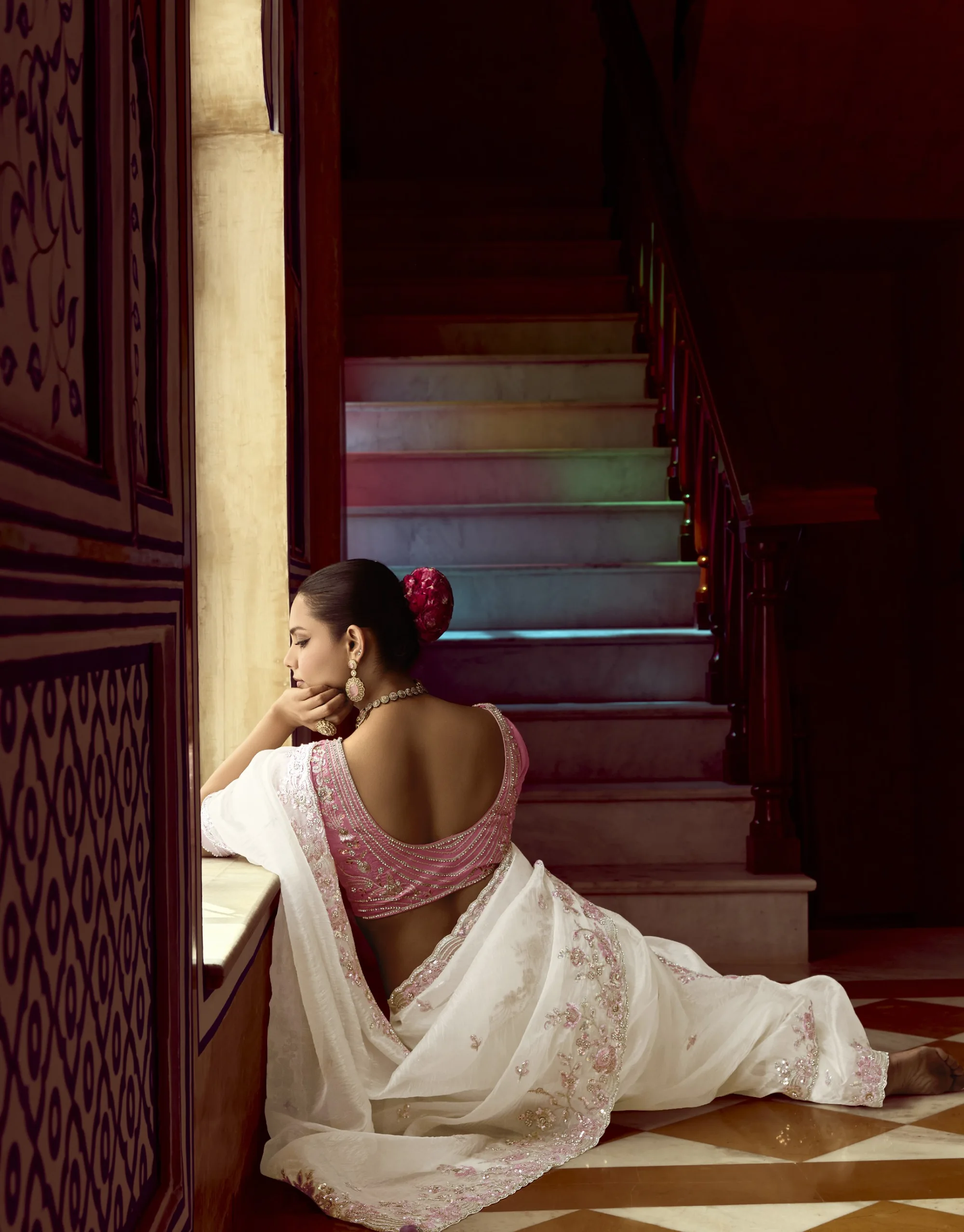 Ivory White with Blush Pink Border Saree - Image 5