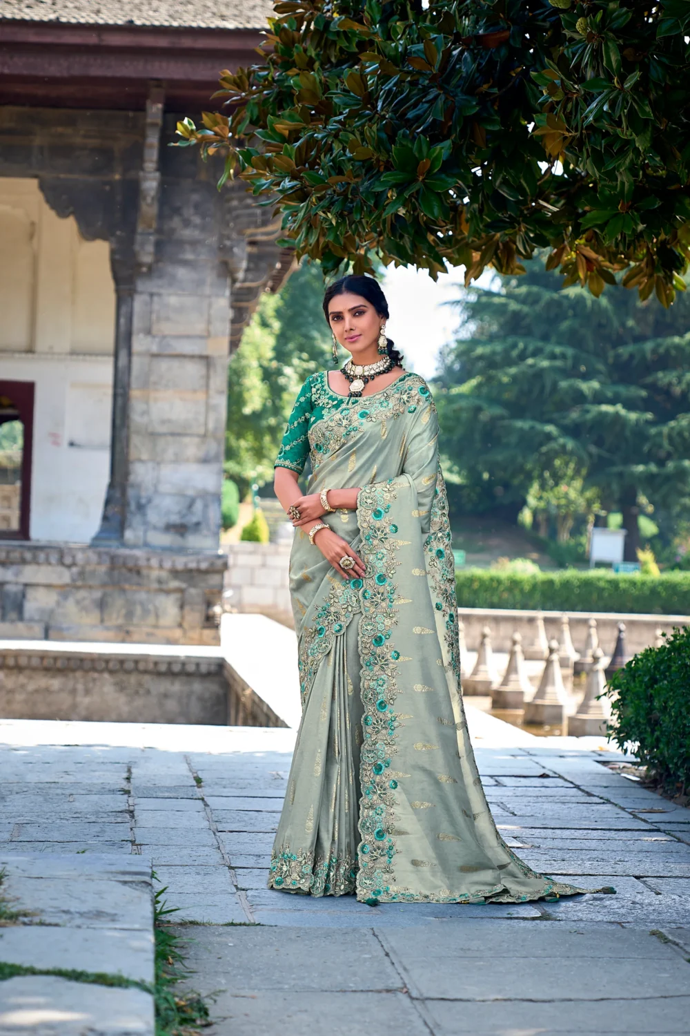 Silk Saree with Heavy Embroidery & Zari Weaving