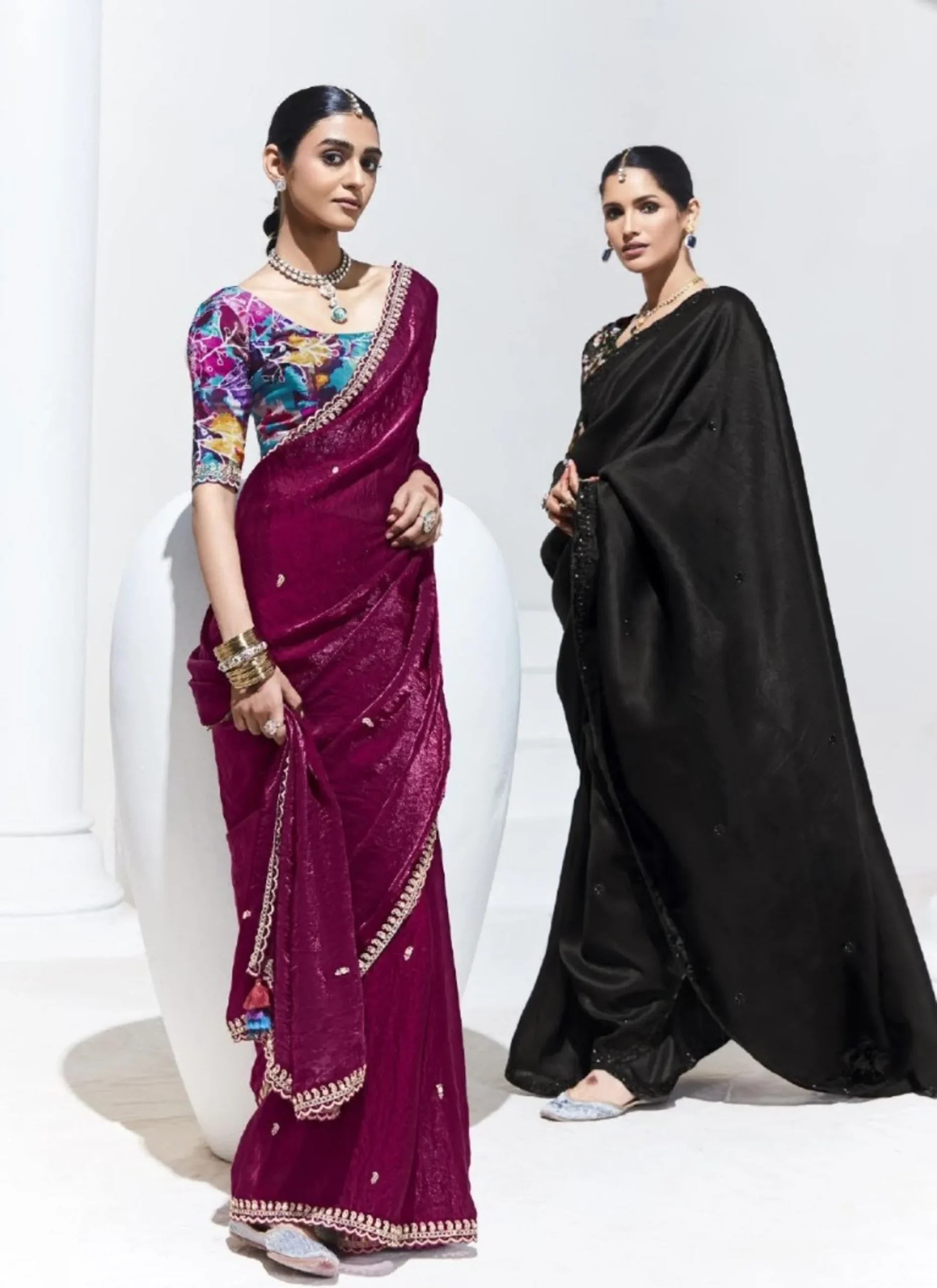 Glass Tissue Embroidered Saree – Midnight Elegance - Image 4