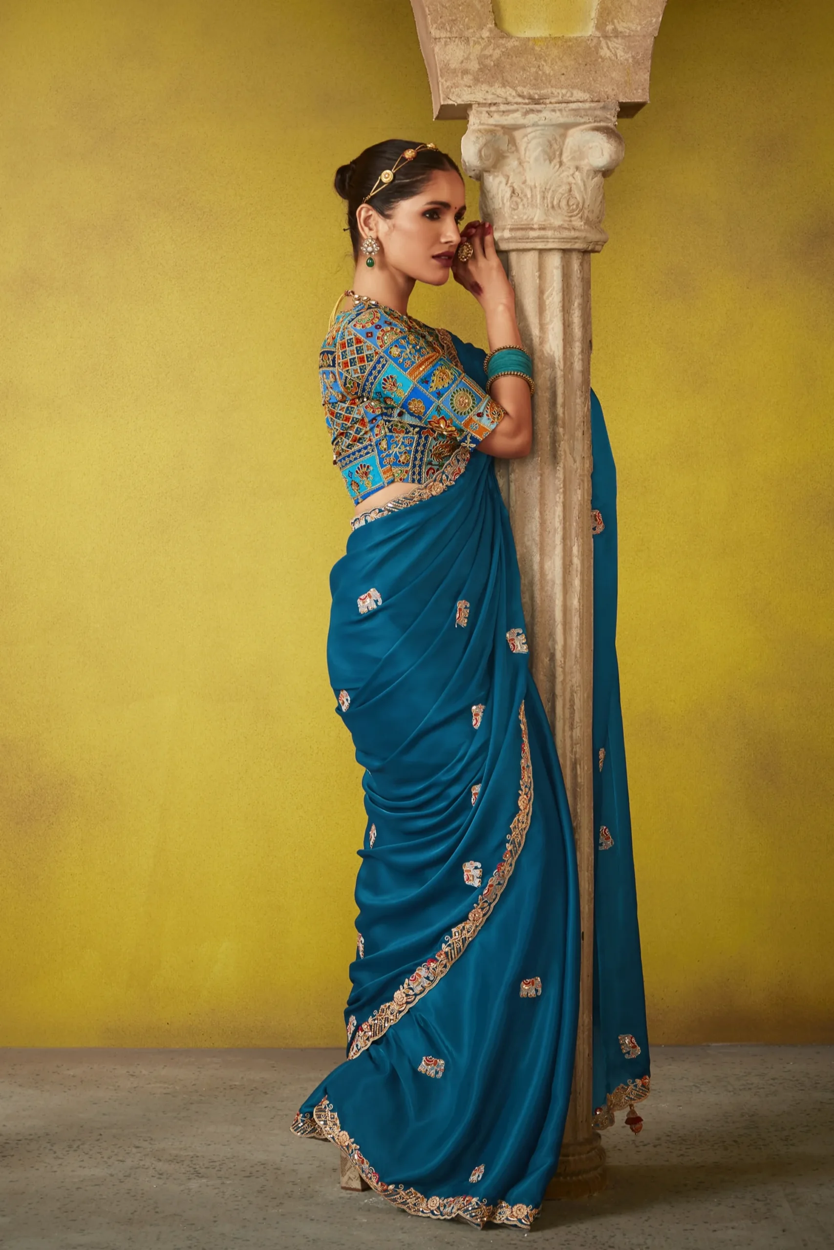 Glass Tissue Saree with Work Border - Image 3