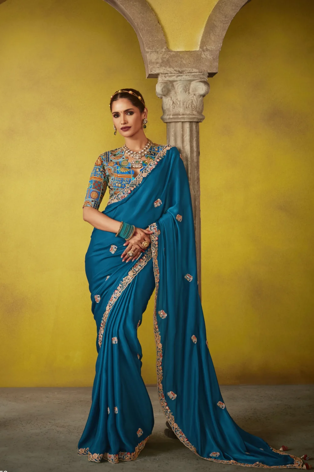 Glass Tissue Saree with Work Border