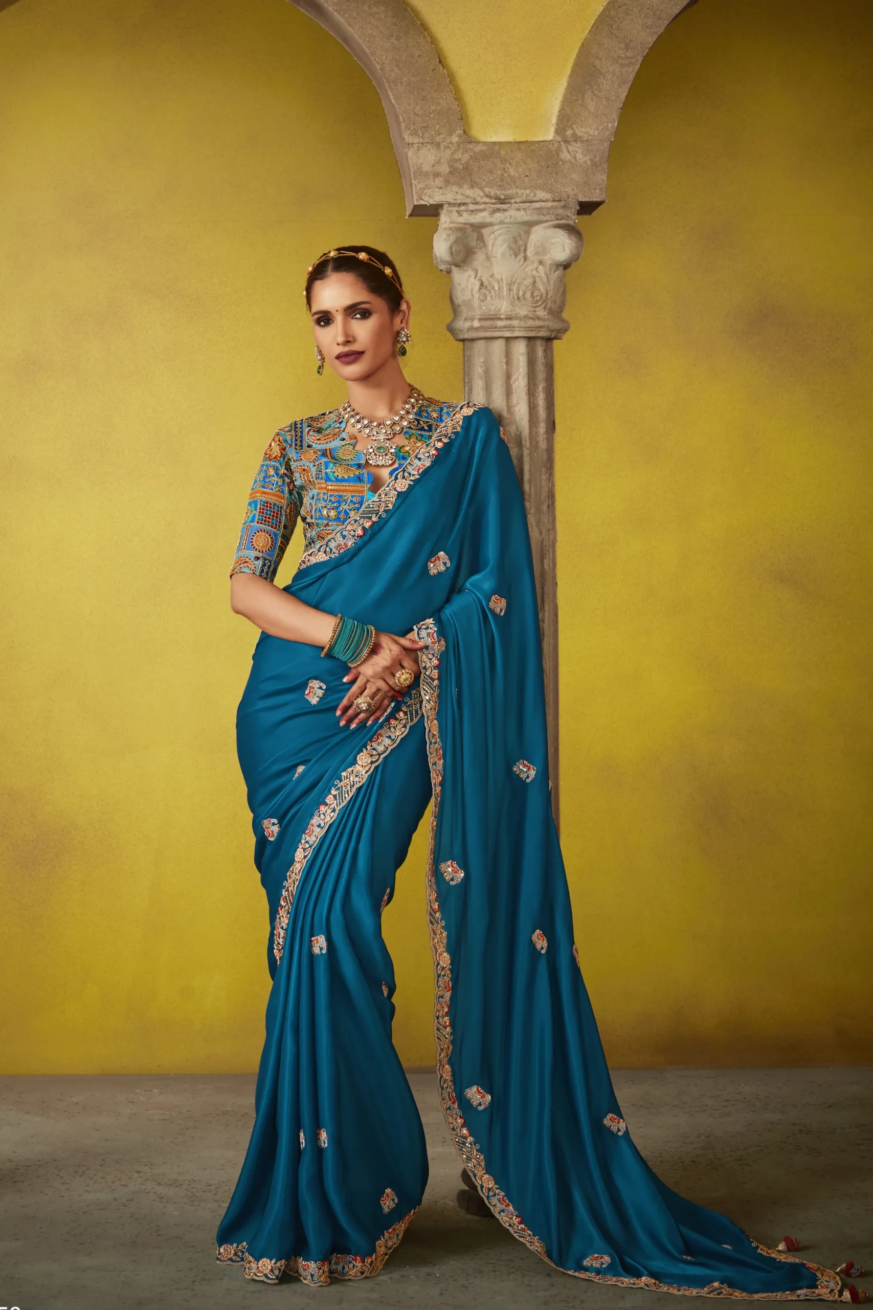 Glass Tissue Saree with Work Border