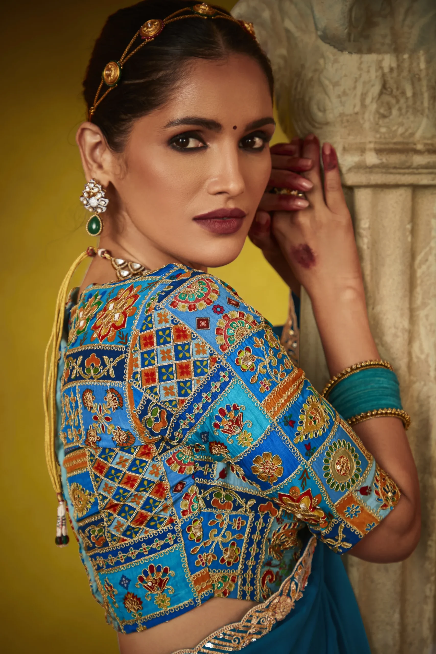 Glass Tissue Saree with Work Border - Image 2