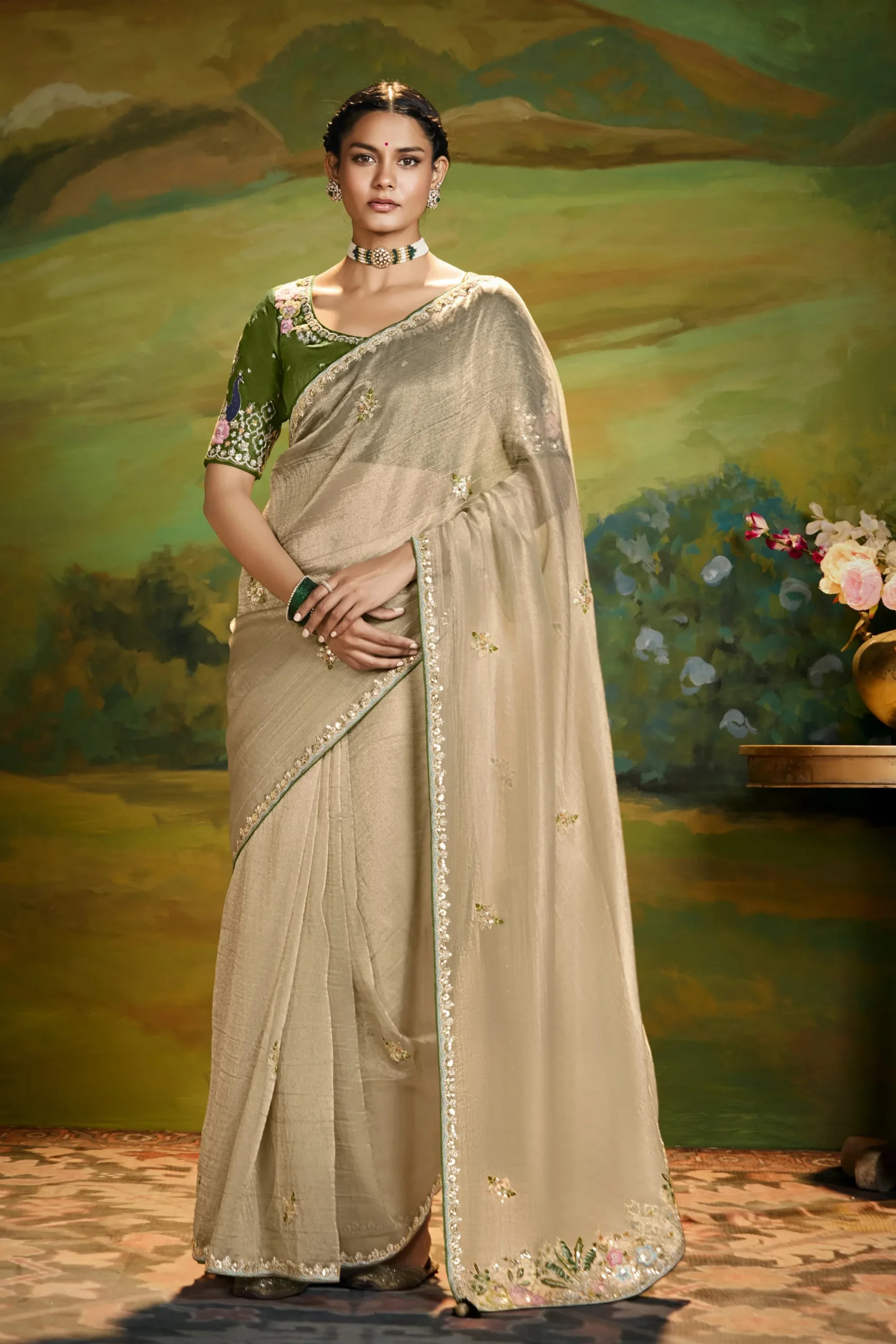 Designer Saree – Golden Sand Glow