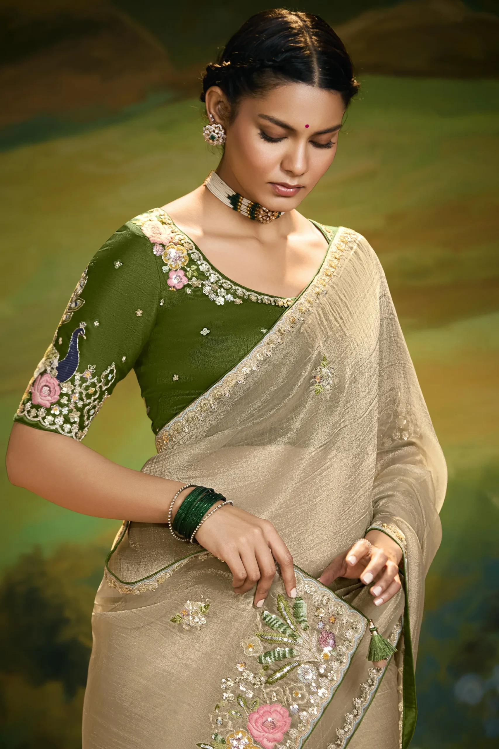 Designer Saree – Golden Sand Glow - Image 2