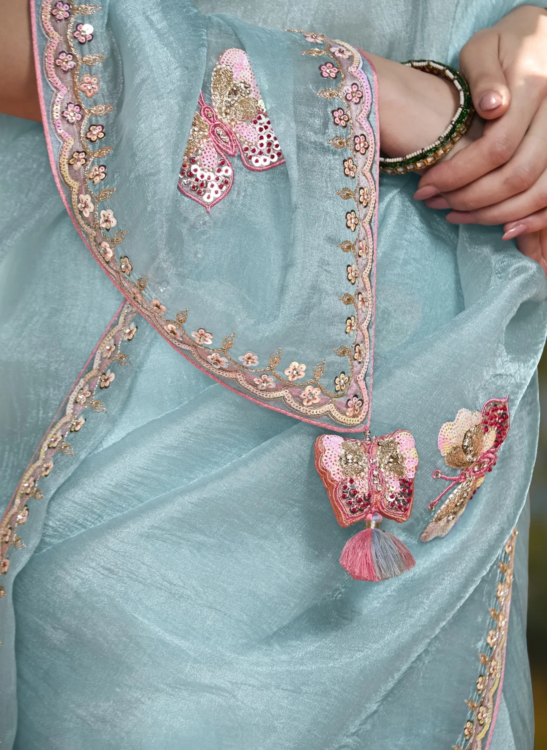 Detailed Embroidered and fine handwork – Powder Blue Grace - Image 3