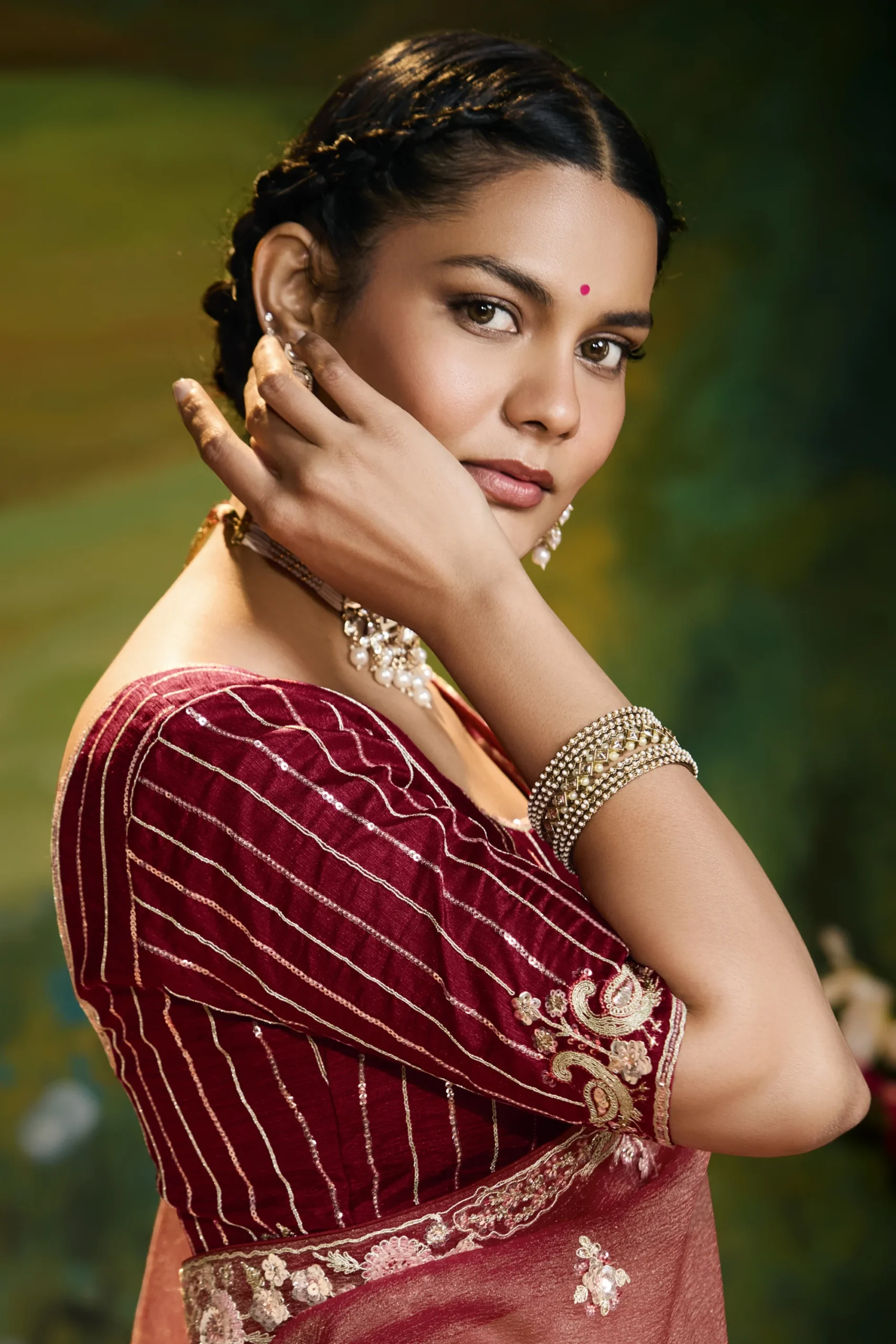 Embroidered Designer Saree – Wine Elegance - Image 3