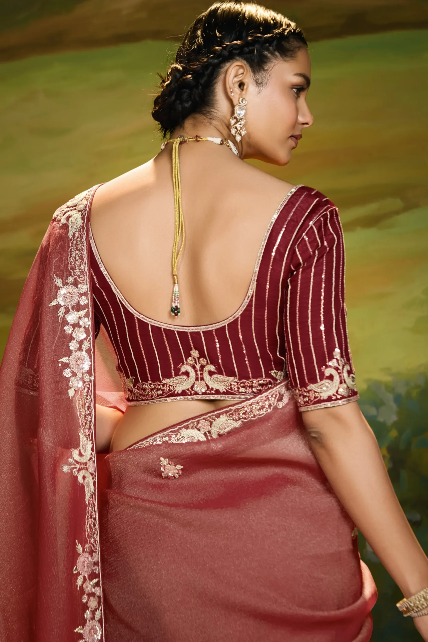 Embroidered Designer Saree – Wine Elegance - Image 5