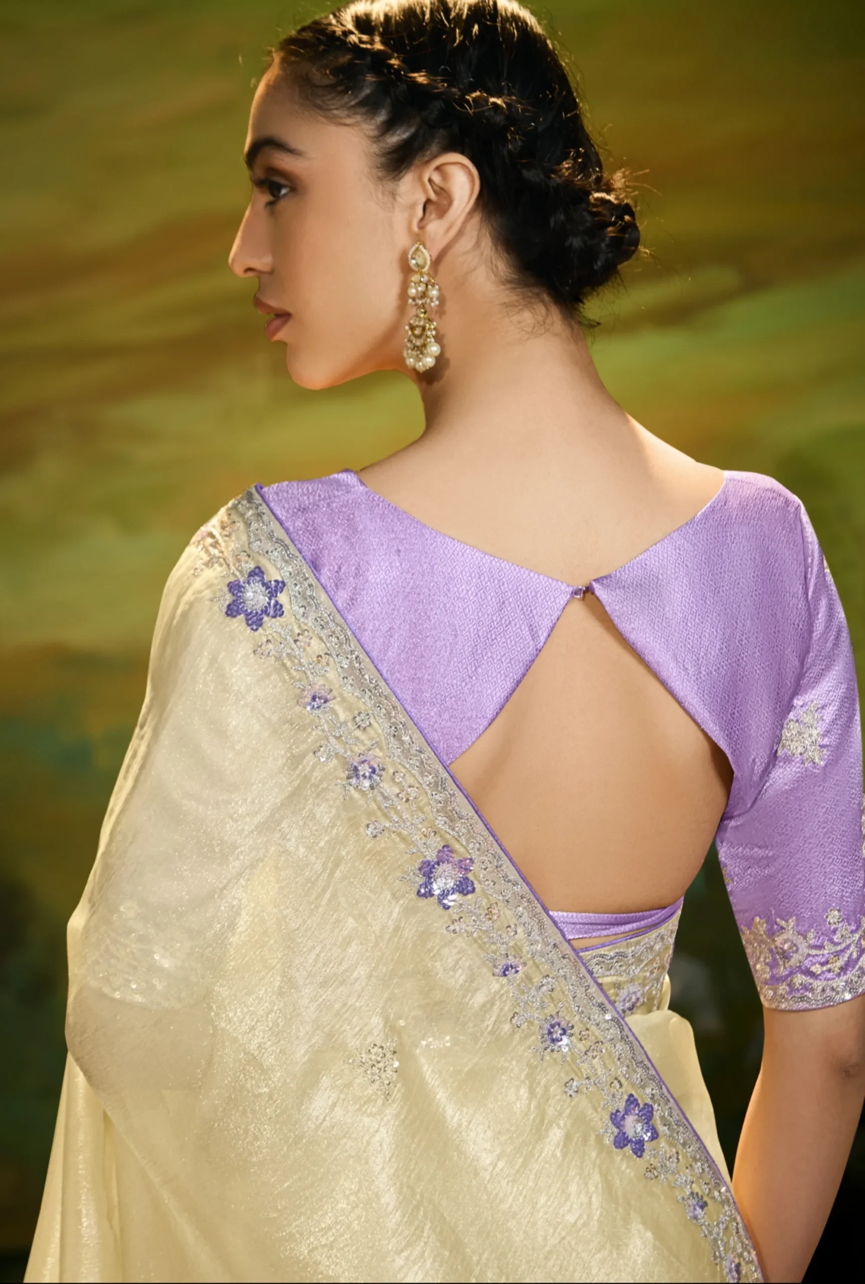 Ivory Embroidered Fancy Saree - Image 2