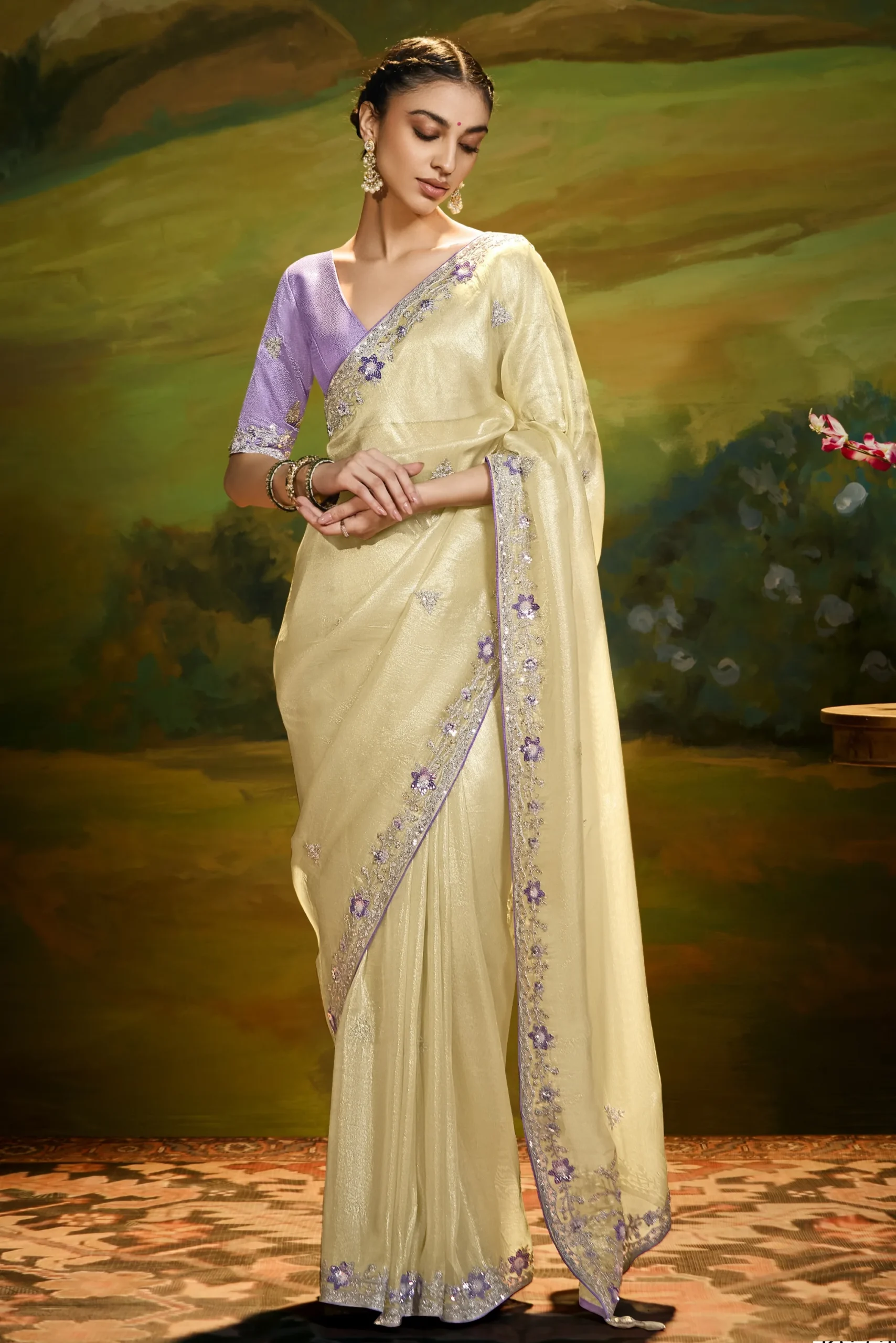 Ivory Embroidered Fancy Saree