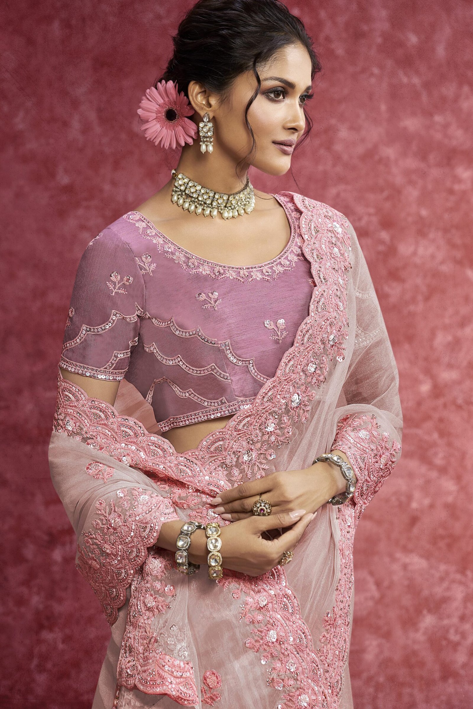 Baby Pink Pure Weave Saree - Image 2