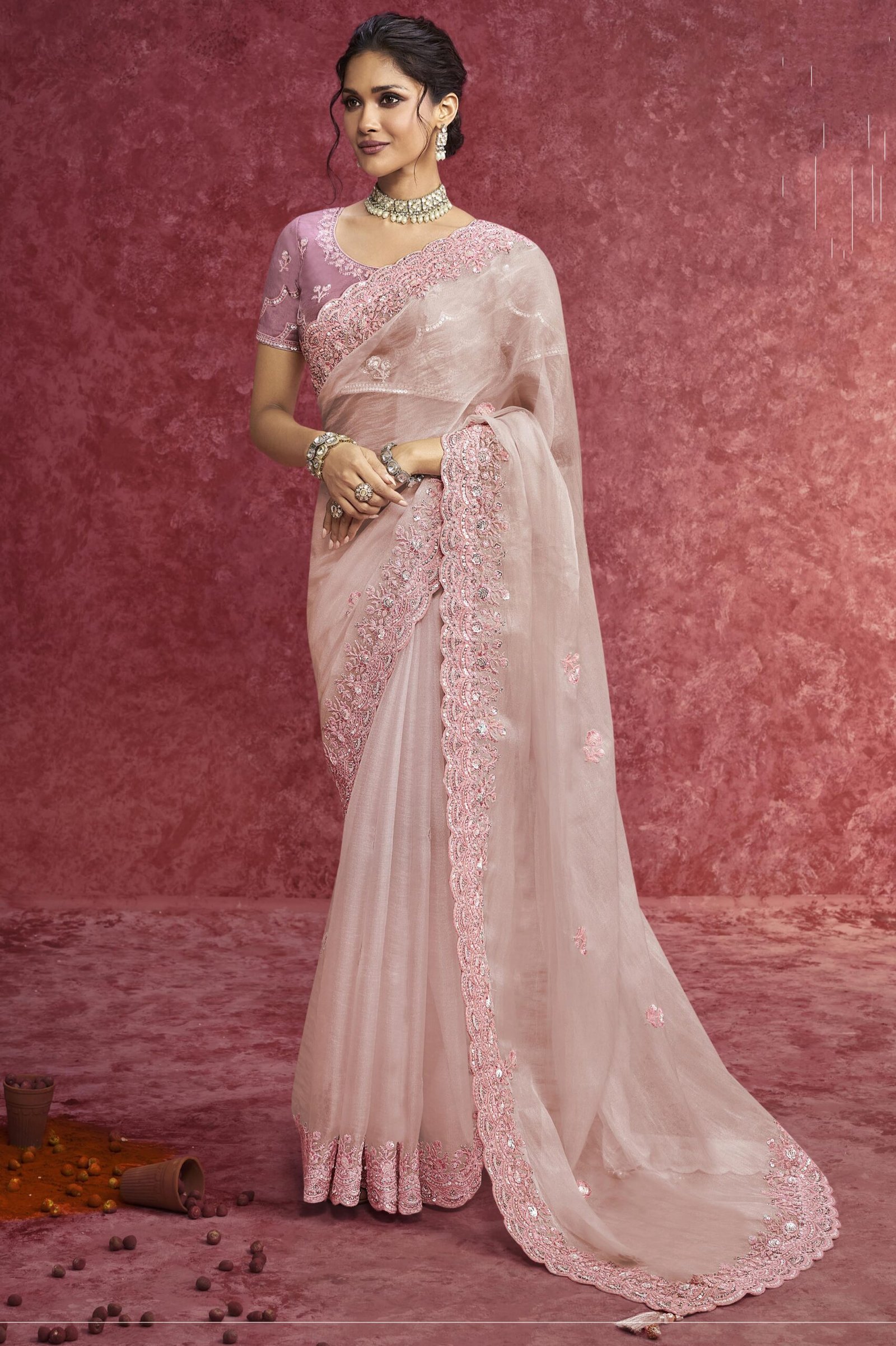 Baby Pink Pure Weave Saree