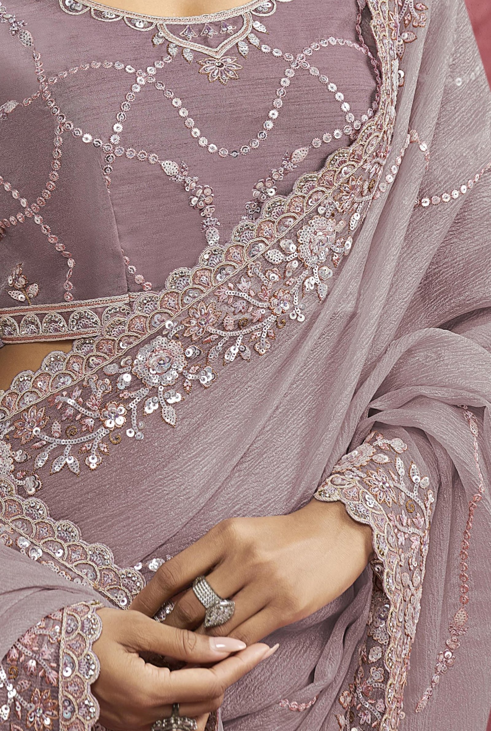 Royal Purple Banarasi Beauty Saree with Embellished Border - Image 4