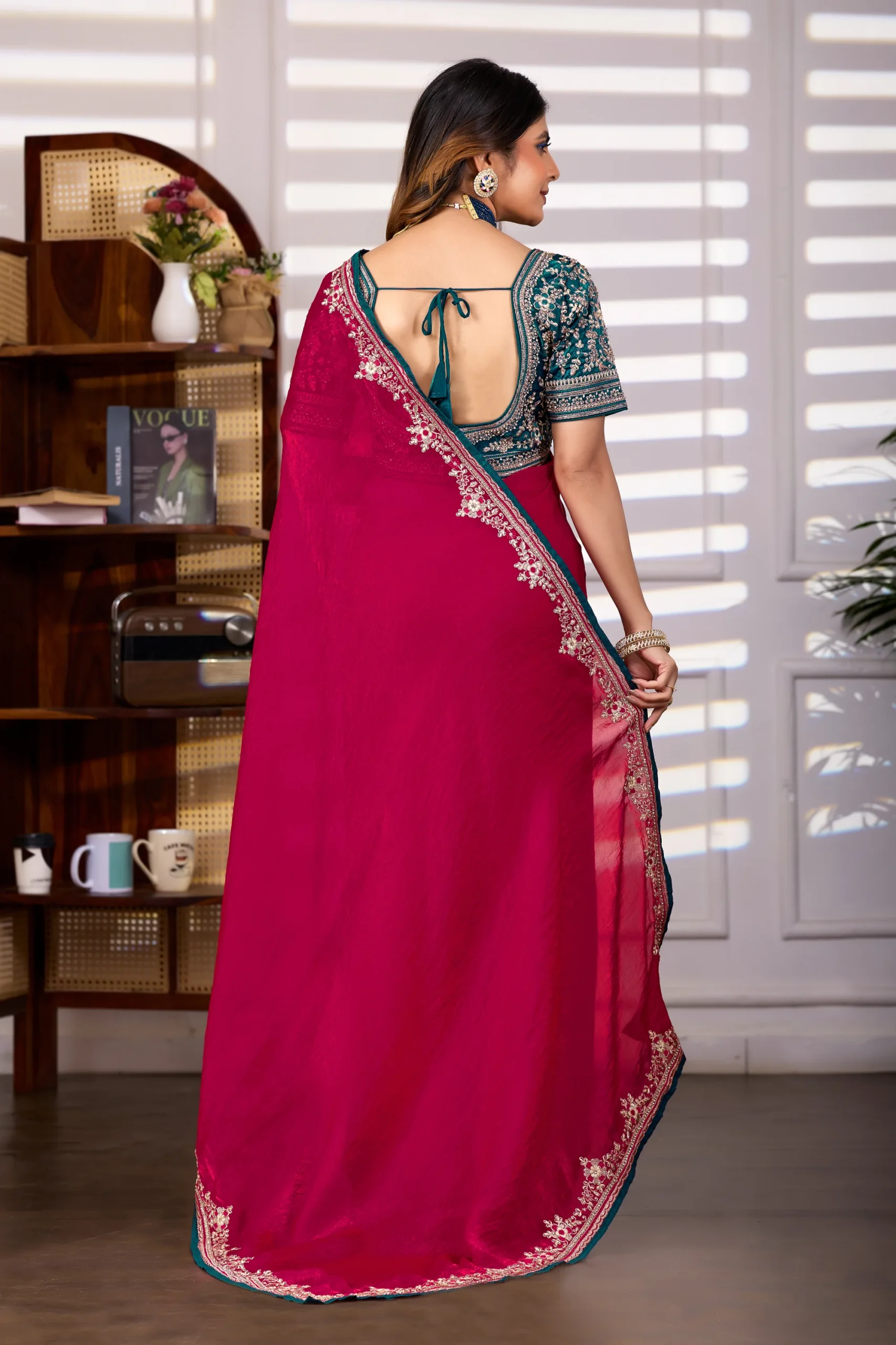Handcrafted Embroidery Saree With Heavy Designer Blouse - Image 4