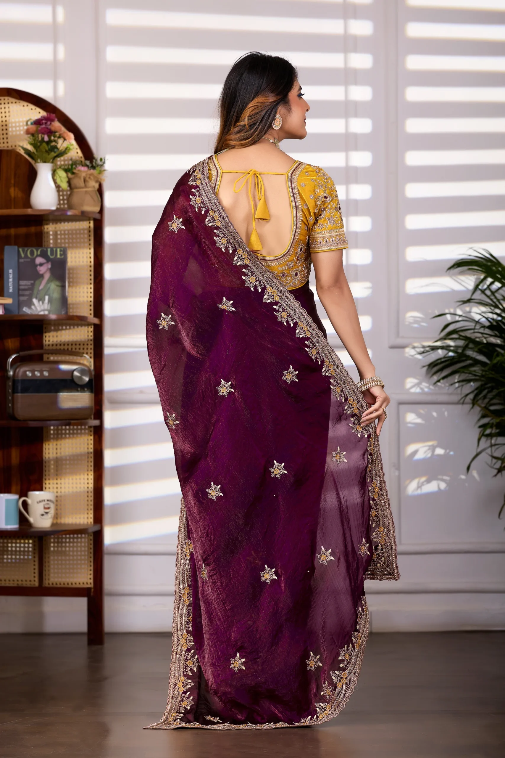Multi-Work Saree With Heavy Designer Blouse - Image 4