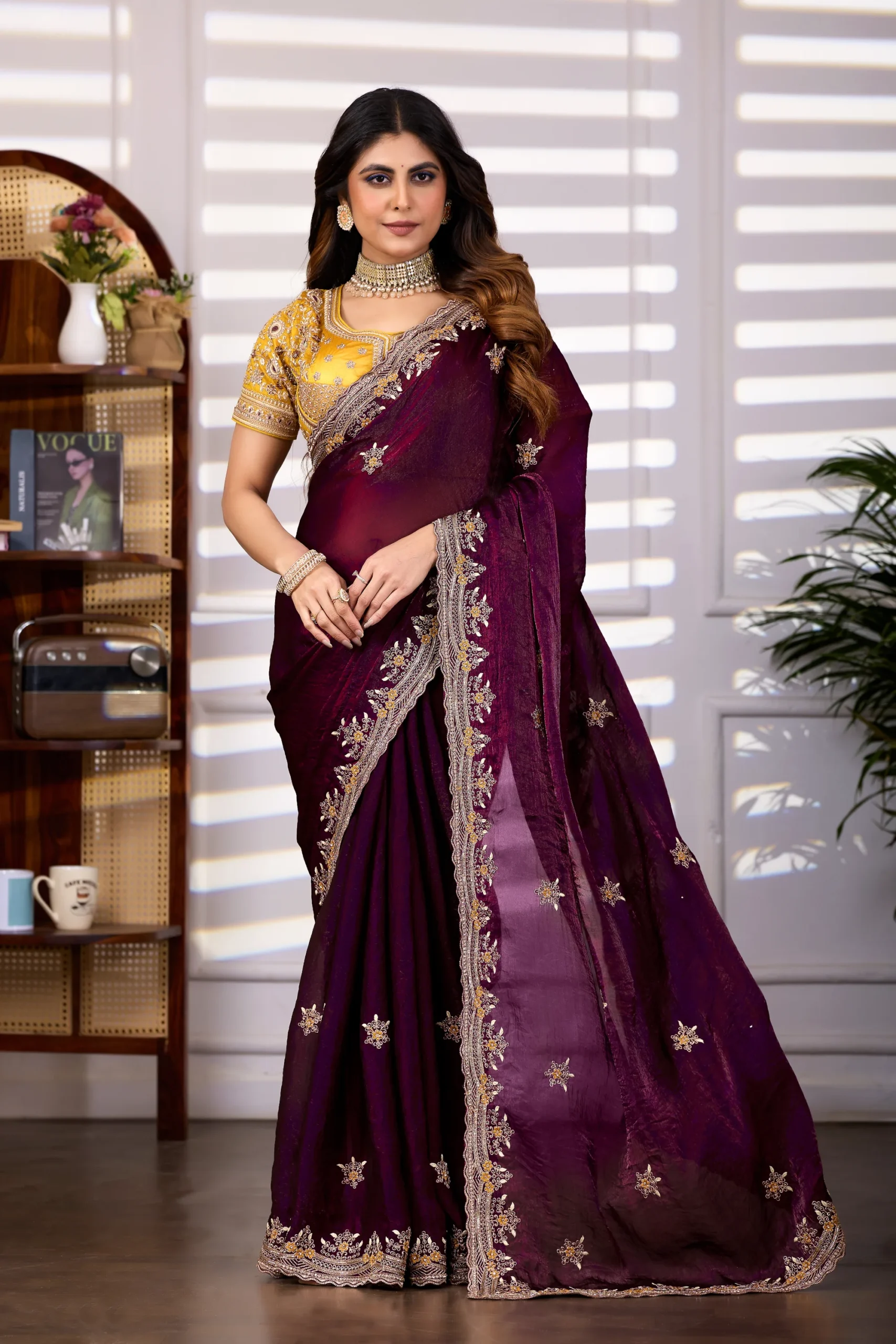 Multi-Work Saree With Heavy Designer Blouse - Image 6