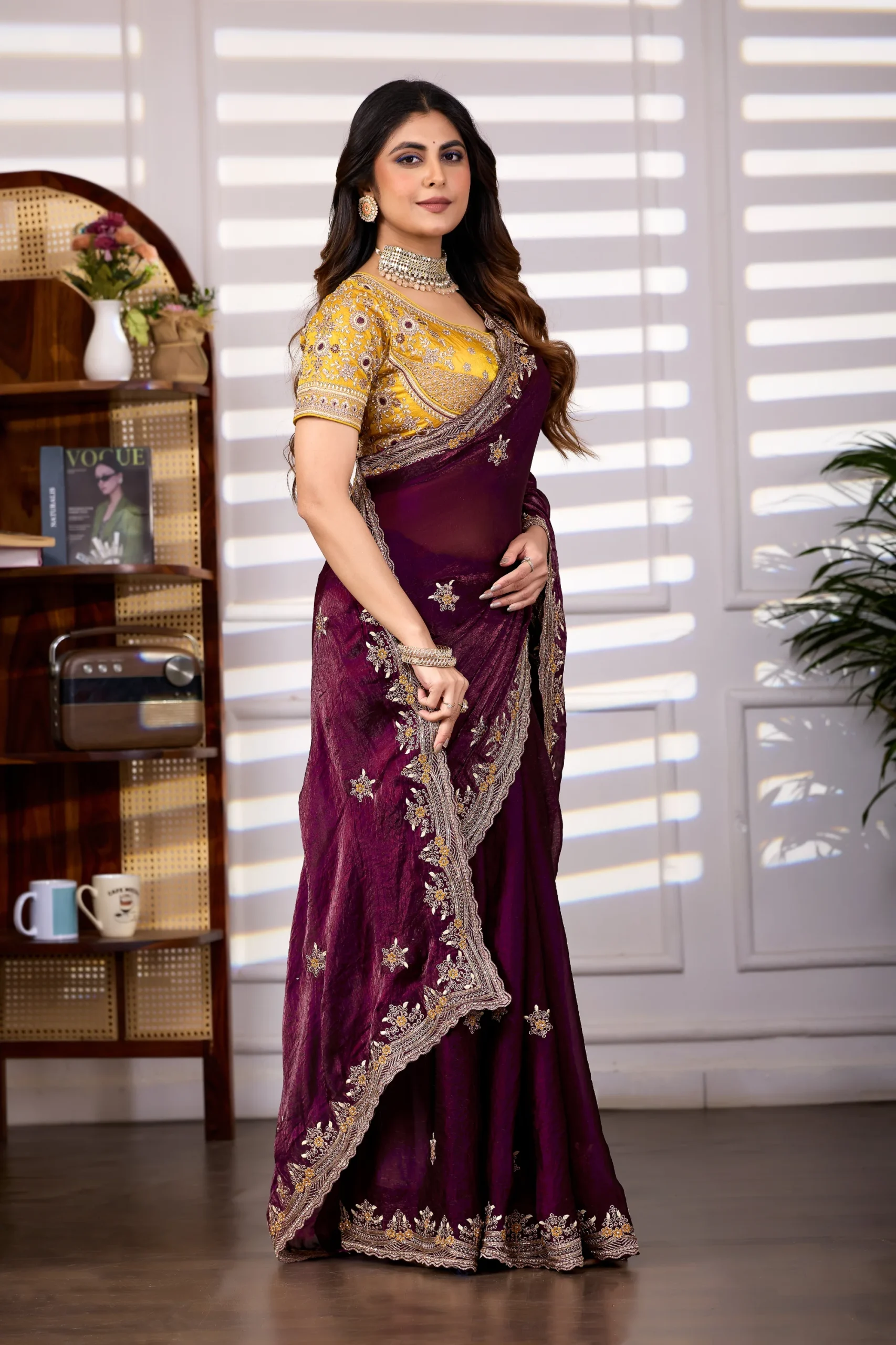 Multi-Work Saree With Heavy Designer Blouse
