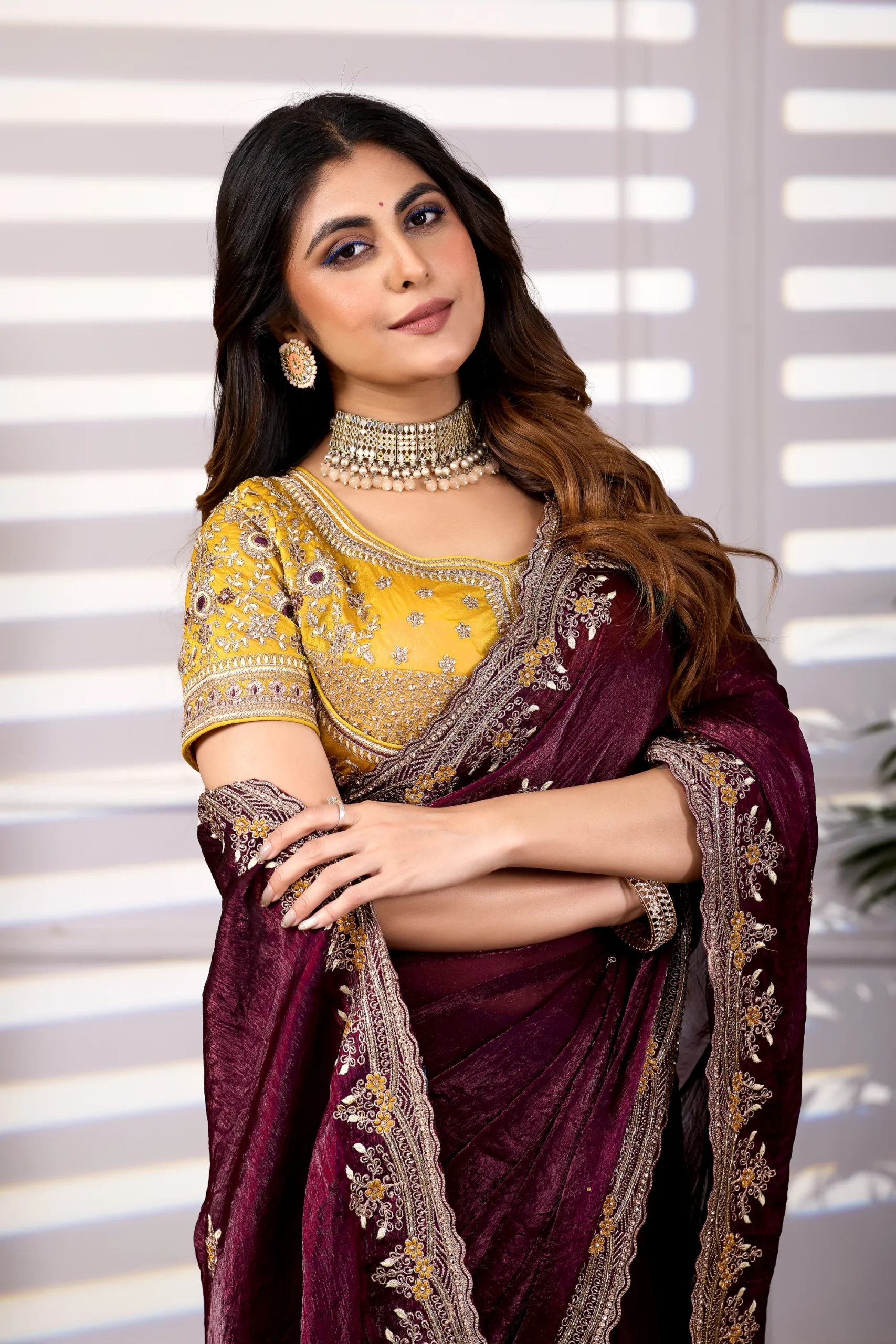 Multi-Work Saree With Heavy Designer Blouse - Image 5