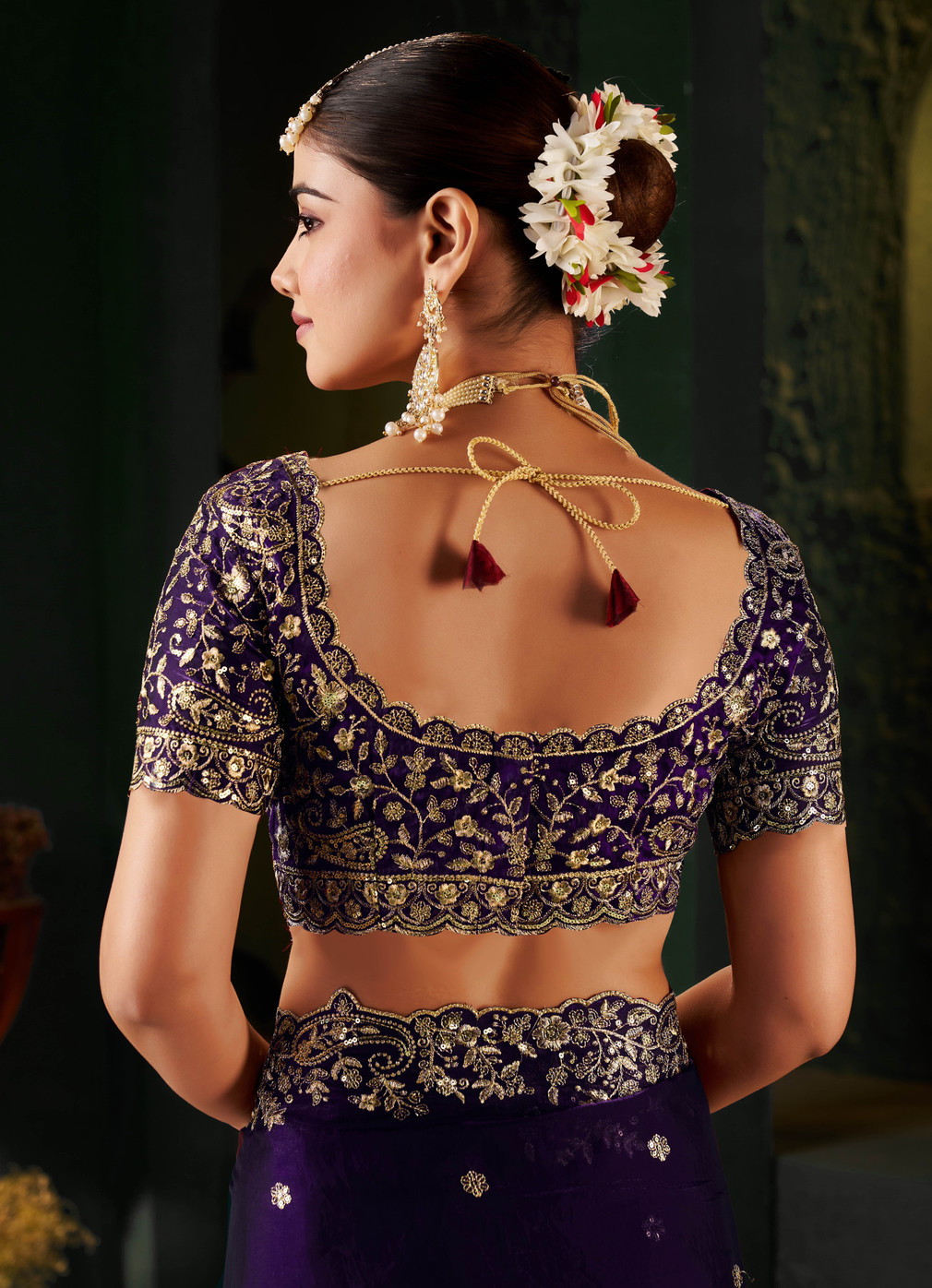 Voilet Fandy Satin Embroidered Saree - Image 7